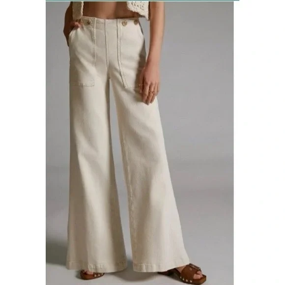 Pilcro Anthropologie The Kit Utility Wide Leg High Rise Corduroy Trousers Sz 30 - Picture 1 of 16